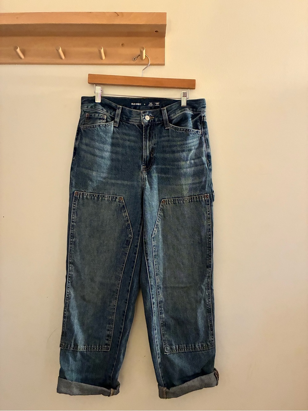 Old Navy Relaxed high rise Patch-Knee Jeans in Dark Blue Denim